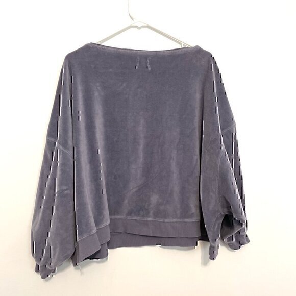 OUT FROM UNDER URBAN OUTFITTERS Vica Boat Neck Sweatshirt Periwinkle Velour Boxy - Picture 10 of 12